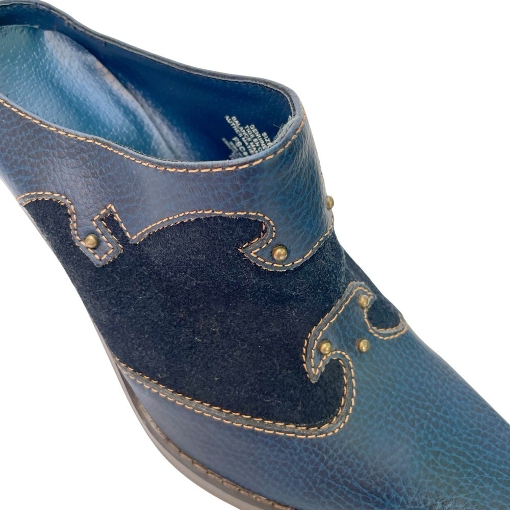 Vintage Coastal Cowgirl Western Navy Blue Suede Leather Mule Heels Size 6 - Picture 11 of 16